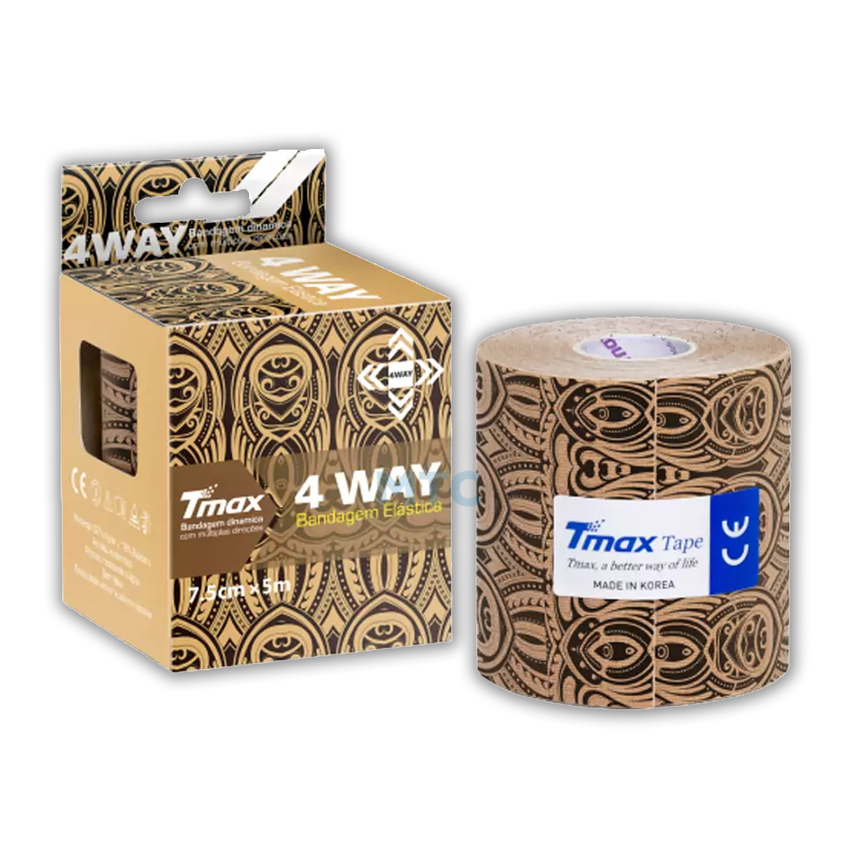 Bandagem Elástica Adesiva - Kinésio - TMAX 4 Way - 7,5CM x 5M (Tattoo)