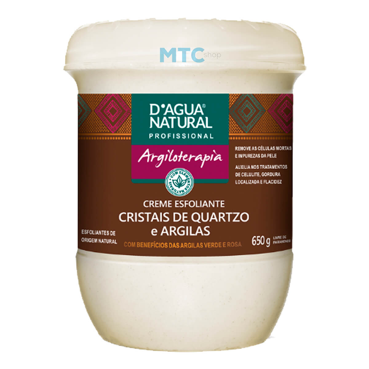 Creme Esfoliante c/Cristais de Quartzo e Argilas - 650g - D'Agua Natural