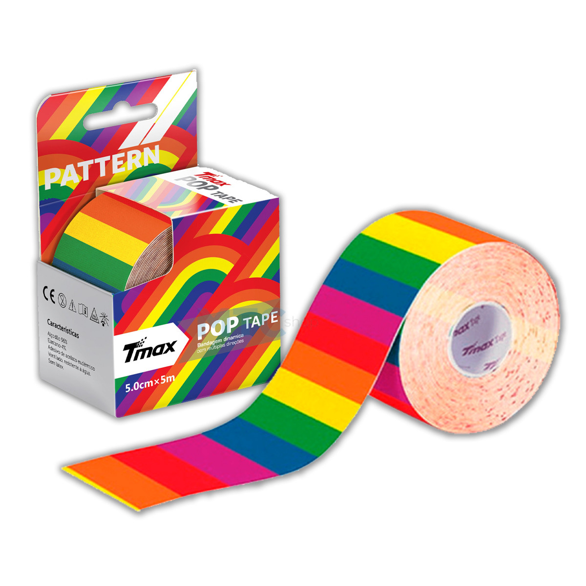 Bandagem Elástica Tmax Pop Tape 5Mx5CM Arco Íris