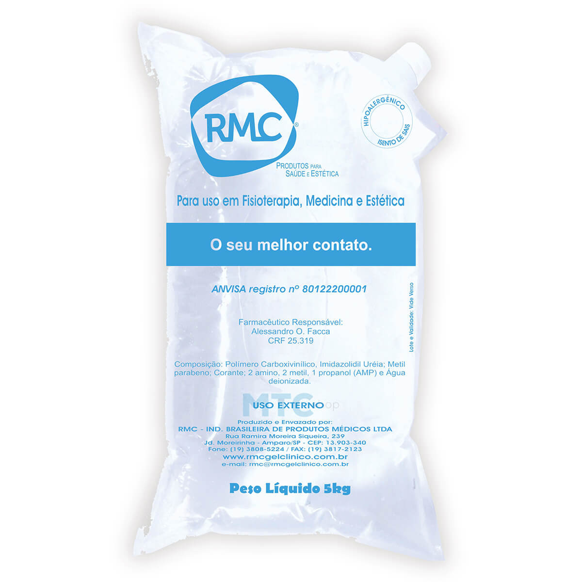 Gel Condutor Clínico - Incolor Bag 5kg - RMC