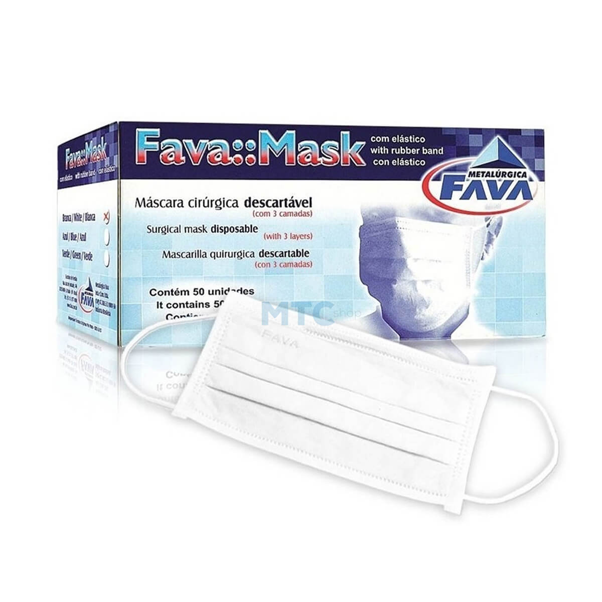 Máscara Cirúrgica Descartável c/3 Camadas Protetoras - 50un - Fava