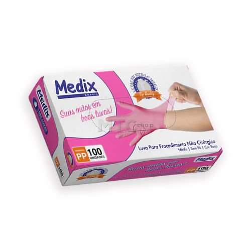 Luva Nitrílica - 100un - Pequeno Rosa - Medix
