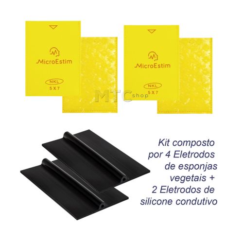 Kit de 2 eletrodos e 4 esponjas 5x7cm para Microestim